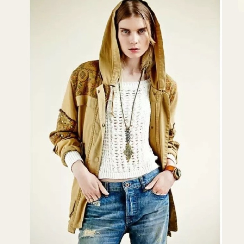 Free People Crafted Cloth Tapestry Parka Jacket M